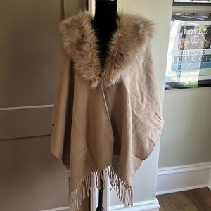 NWT Talbots Fur Collar Ruana - M/L